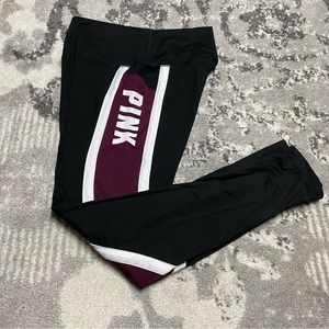 Victoria’s Secret PINK Ultimate Burgundy Black White Piping Pocket Leggings